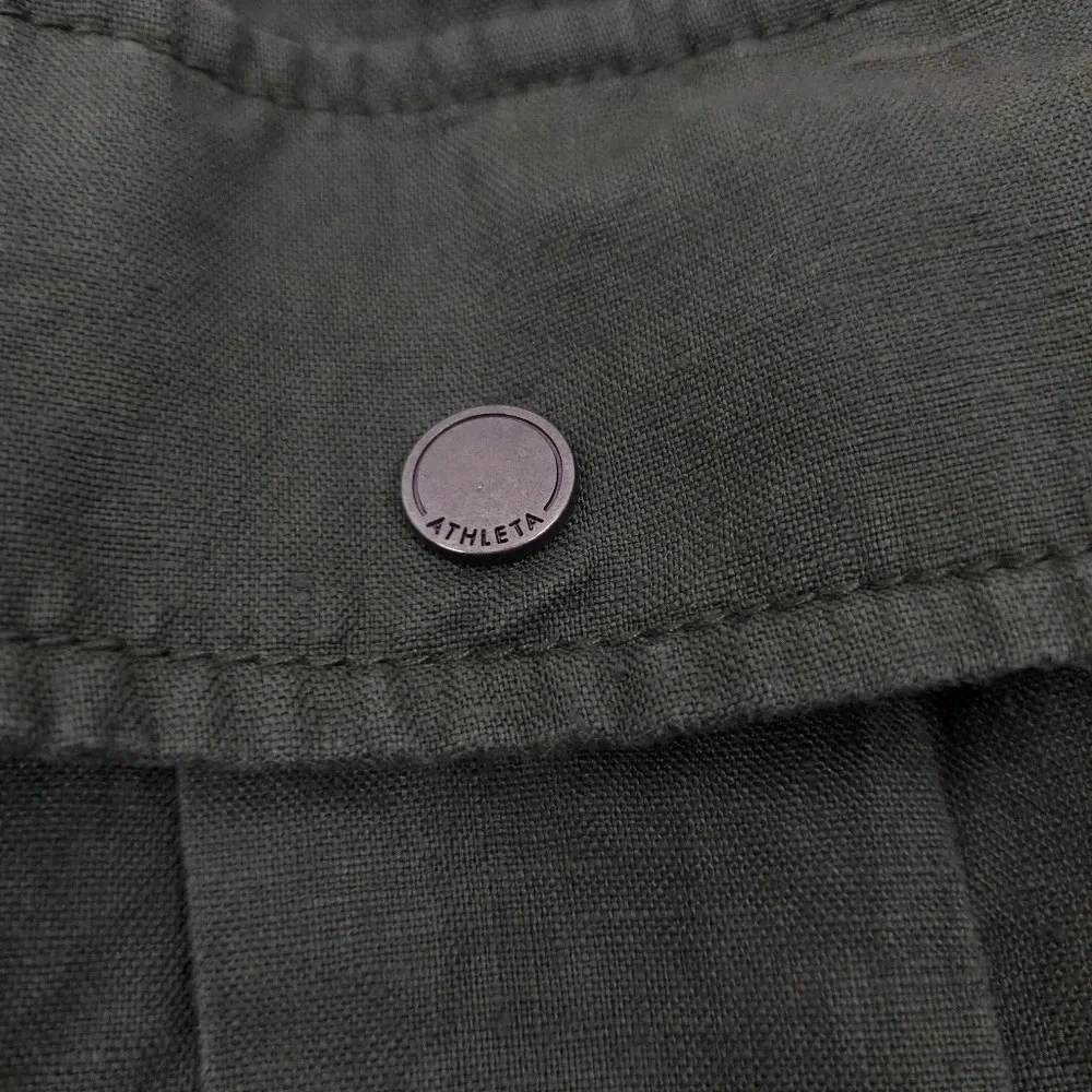 Athleta Wanderabout 100% linen olive green utility tunic vest xs zip-up top xs